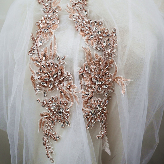 Crystal Rhinestone/Champagne/Rose Gold Beaded Applique