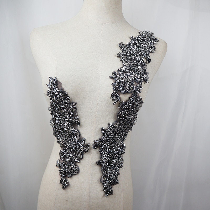 Deluxe Dark Gray Rhinestone Applique Gun-color Crystal Beaded - Etsy