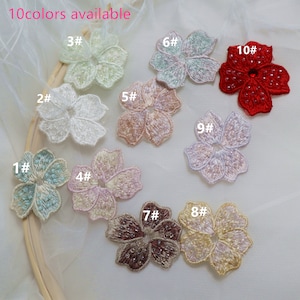 beaded lace flowers Applique, 4.5cm petals, embroidered patches for Lyrical Dance, Ballet, Couture Gowns supplies wedding gown