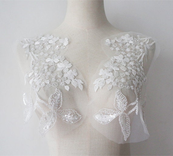 Exquisite off White Black 3D Beaded Applique Clear Beads - Etsy