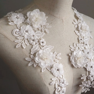 3D flowers lace applique,  off white venise lace applique for bridal sash shoulders bodice hem wedding accessories 12 colors