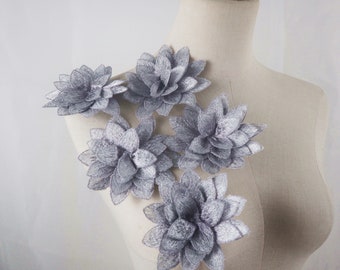 Fleurs 3D dentelle Applique, patchs brodés gris argenté pour Lyrical Dance Ballet Couture Robes fournitures robe de mariée 10cm