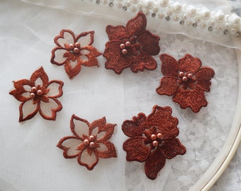 fleurs de dentelle brune Applique, pétales perlés, taches de dentelle brodées de rouille pour la danse lyrique, Ballet, Couture Robes fournitures robe de mariée