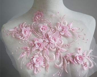 light pink 3D Applique,  3d flowers lace Patches DIY for Lyrical Dance, Ballet, Couture garment supplies