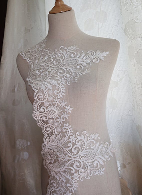 Ivory Floral Lace Appliques Delicate Wedding Trim Embroidery Tulle Trim Collar Ivory Floral Lace Appliques Delicate Wedding Trim Embroidery Tulle Trim Collar