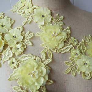 yellow 3D flowers lace applique, handmade venise lace applique for bridal sash shoulders bodice hem wedding accessories multi colors