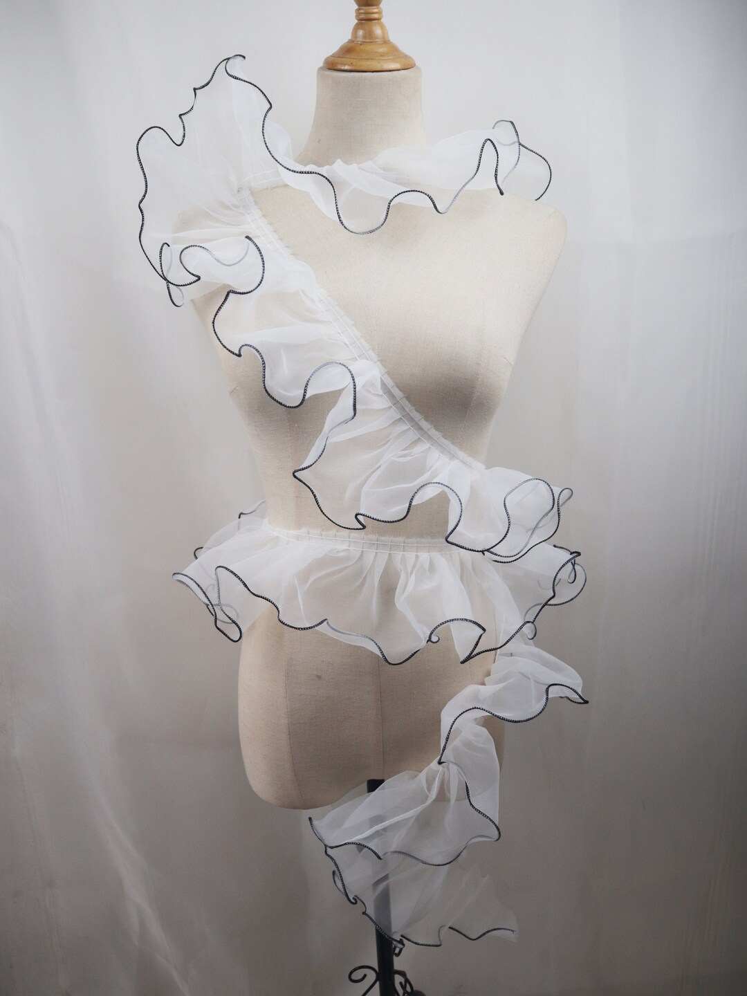 3D Ruffled Pleated Fabric Trim, Organza Ruffle Trimming, 12cm Wide Mesh ...