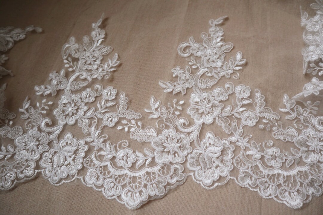 Delicate Ivory Lace Trim, White Alencon Cord Lace Trim Embroidery Lace ...