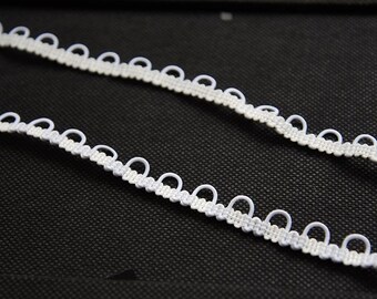 White Trim with Elastic Button Loops /Wedding Dress/Corset Button Loops Trim 1/2'' Width/ Elastic Loops for buttons on bridal dress