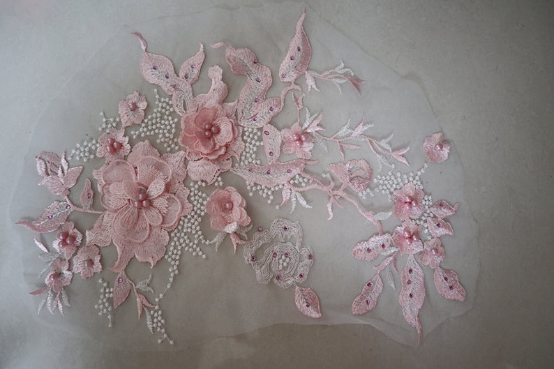 BURGUNDY 3D Lace Applique 3D flowers lace beaded applique for Etsy