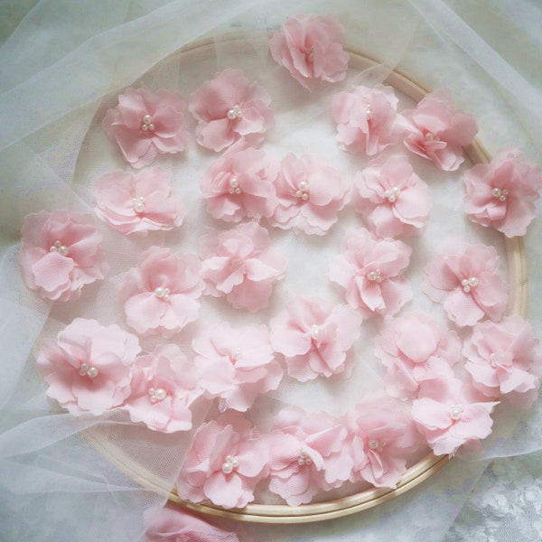 5pcs 3D floral pink faric lace Applique, handmade flower patches for Lyrical Dance Ballet Couture Gowns supplies wedding gown 5cm