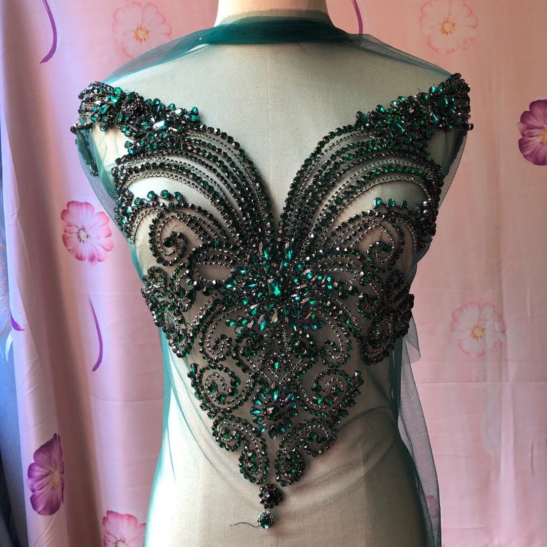 Handmade Rhinestone Lace Bodice Applique With Beads & Crystals - Sew Or Glue On Dresses, Brown, 44x34cm - View #13
