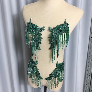 exquisite grüne Strass Applikation, Kristall Perlen Motiv Spitze Patch für Braut Schärpe Schultern Mieder handgefertigte Accessoires