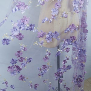 purple 3D flower lace fabric, pink / ivory white 3D flowers beading embroidery lace applique for bridal wedding fabric supplies accessories