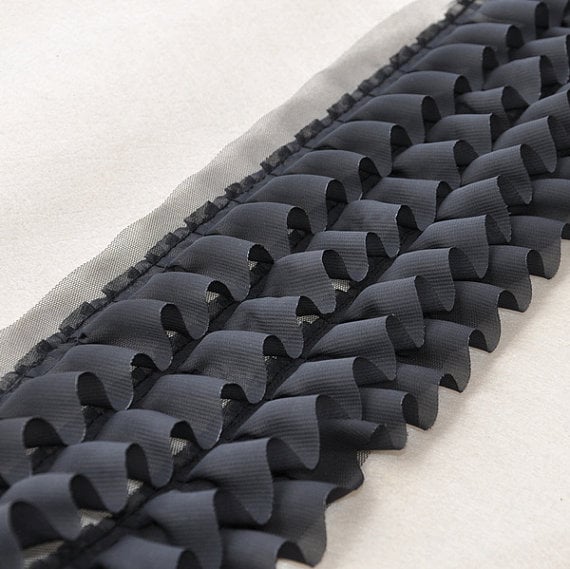 Off White Ruffled Pleated Fabric Trim, Delicate Chiffon Lace Trim, 4 ...