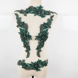 grüne Strass Applikation, Kristall Perlen Spitze Applikation für Braut Schärpe Kragen Paare Schultern Mieder Hochzeit Accessoires