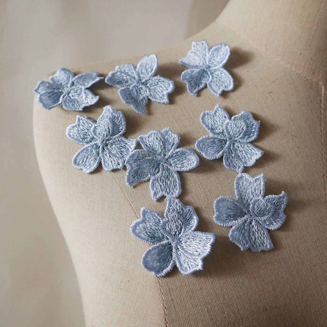 Light Blue Lace Flowers Applique, Flower Petals, 4.5cm Embroidered Lace