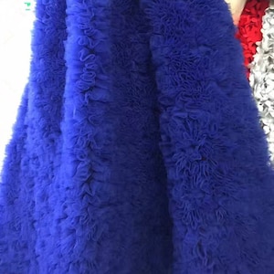 3D royal blue ruffled lace fabric by the yard, tulle pleated rose faric bridal wedding gown accessories sewing, photography background