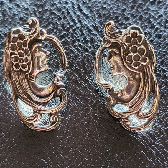 Art Nouveau silver vintage earrings - image 1