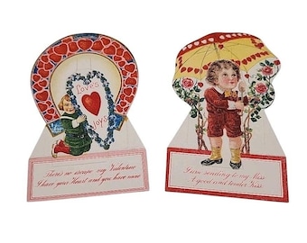 Antieke Valentijnsdagkaarten Gestanste papieren popstijl Hoefijzerharten liefde