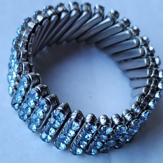 Vintage light blue rhinestone expansion bracelet - image 8