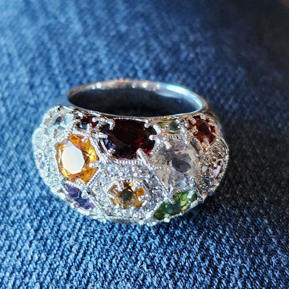 Vintage multi stone silver statement ring - image 2