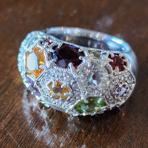 Vintage multi stone silver statement ring - image 1