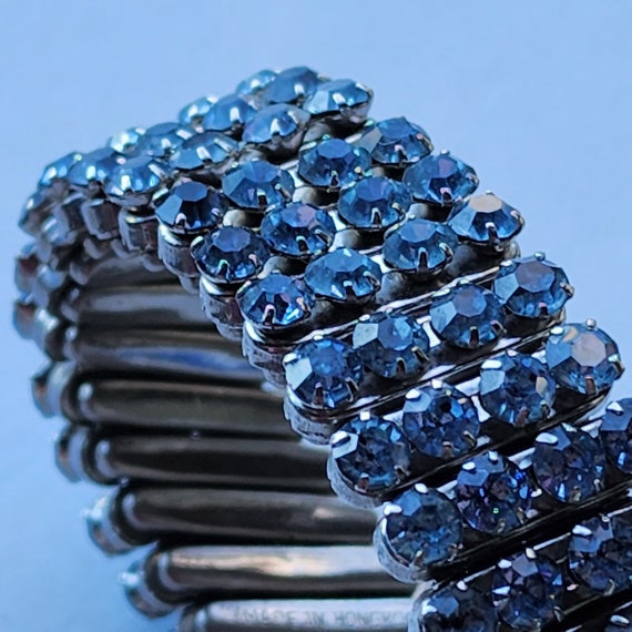 Vintage light blue rhinestone expansion bracelet - image 5
