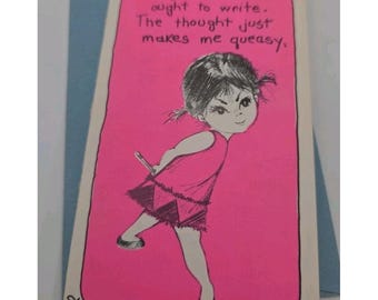Fran Mar Moppets Shy Girl Queasy Vintage Valentines Day Thinking Of You Card