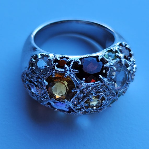 Vintage multi stone silver statement ring - image 9