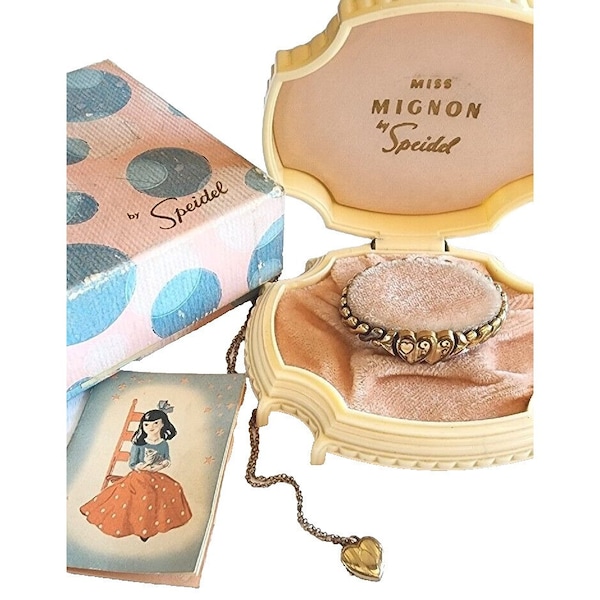 Miss Mignon Speidel Gold Tone Expansion Bracelet Locket Gift Set Box Childrens