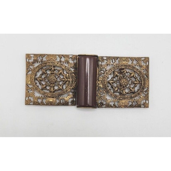 Vintage Art Deco Brass Brown Tested Bakelite Belt Buckle Victorian