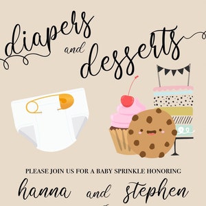 Diapers & Desserts Baby Sprinkle Invitation, DIGITAL Invitation, Customizable