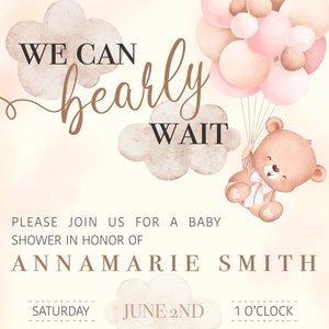 We Can BEARLY Wait Baby Shower Invitation, DIGITAL Invitation, Customizable