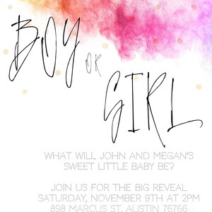 Baby Gender Reveal Invitation, DIGITAL INVITATION, Boy or Girl Color Burst, Customizable