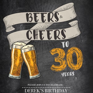 Birthday Party Invitation, DIGITAL INVITATION, Beers & Cheers, Customizable