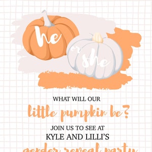 Little Pumpkin Baby Gender Reveal Invitation, DIGITAL INVITATION, Customizable