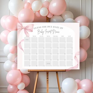 Roze babyshower vervaldatumkalender, minimalistisch lintspel (digitale download)