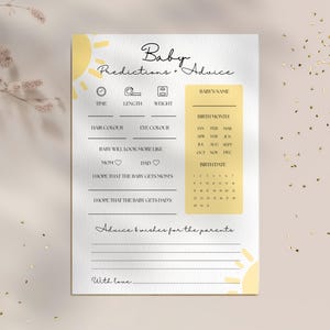 Sunshine Baby Shower Game: Advice & Prediction Card (Canva Template Digital Download)