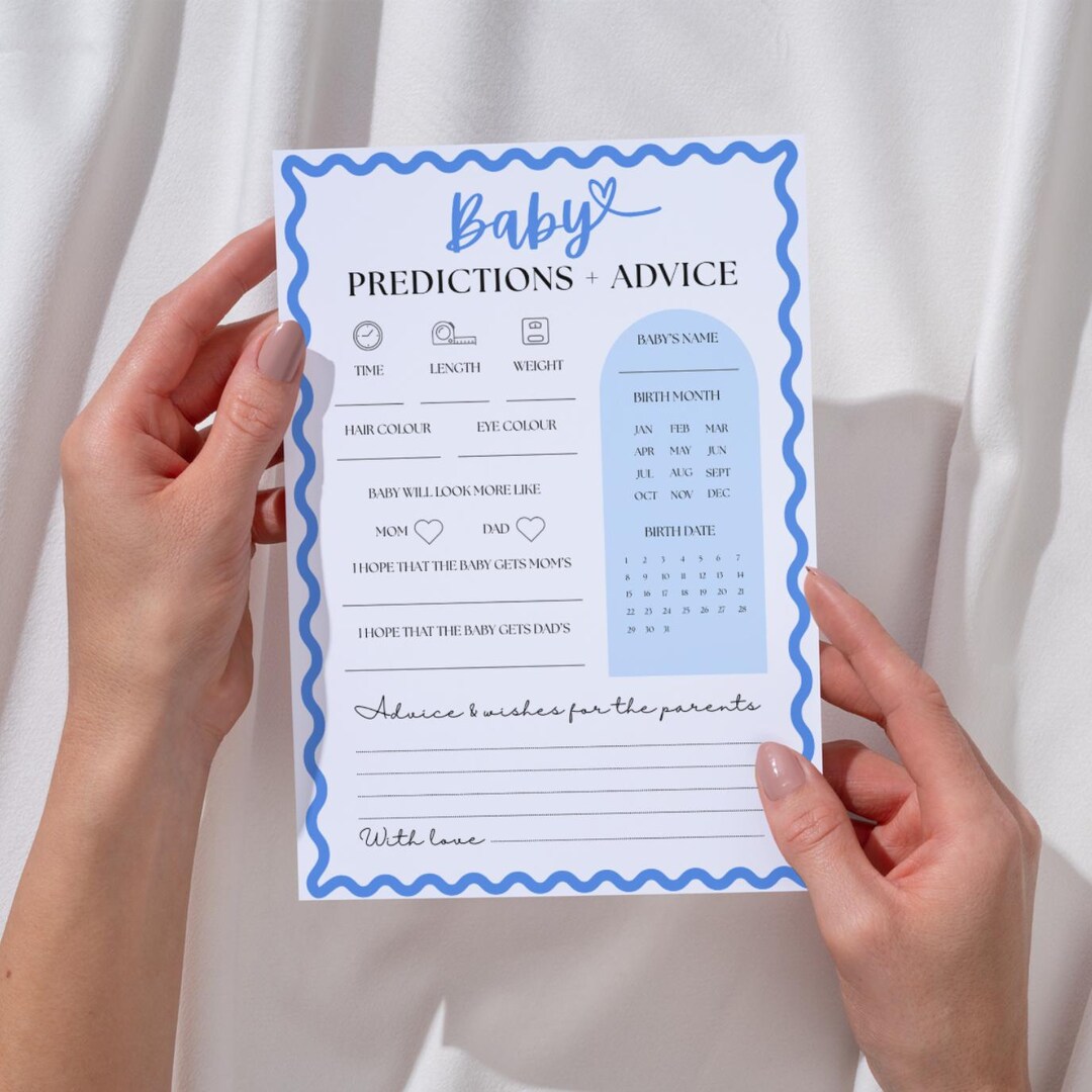 Blue Wavy Baby Shower Game - Predictions & Advice Card (digital ...