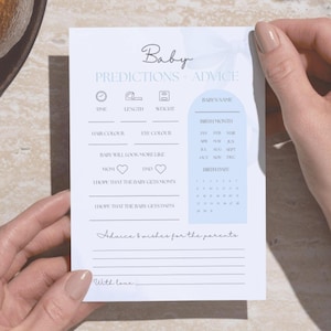 Blue Bow Baby Shower Game: Predictions & Advice Card (Canva Template, Digital Download)