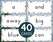 Sight words flash cards. Preschool and Kindergarten printable pre-reading skills activity.