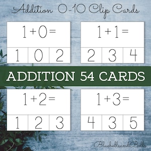 Ajouter des cartes à clip imprimables 0-10. Activité d'addition simple. Mathématiques de maternelle et de 1ère année imprimables.