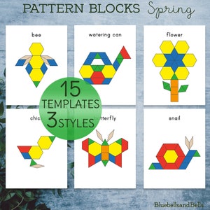 Spring pattern blocks templates. Spring printable preschool and kindergarten activity. image 1