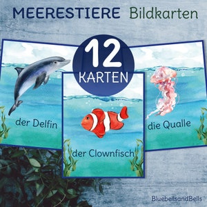 Meerestiere Bildkarten. Digital download.