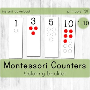 Montessori Counters 1-10 Livro de colorir. Números pré-escolares.