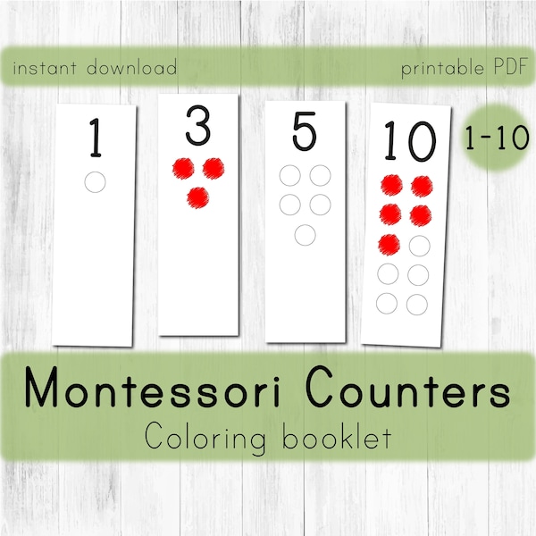 Montessori Counters 1-10 Coloring Booklet. Preschool numbers.