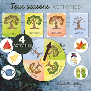Four seasons wheel, sorting activity, cards and poster.