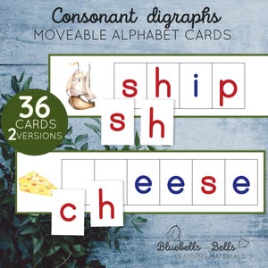 Montessori bewegliche Alphabet Digraph Karten. Phonics druckbare Aktivität.