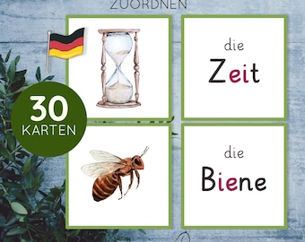 Montessori Lesen. Phonogramme Bild und Wort zuordnen. Sprachmaterial Anlaute.